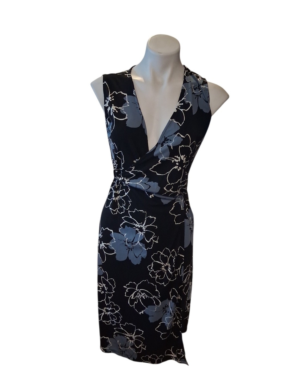 The Limited Black Floral Sleeveless Wrap Dress